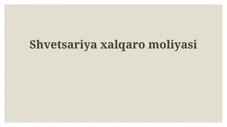 Shvetsariya xalqaro moliyasi