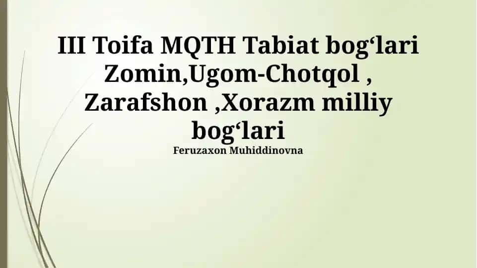 III Toifa MQTH Tabiat bogʻlari