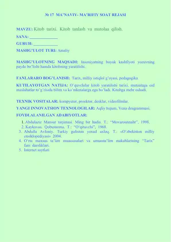 MA’NAVIY- MA’RIFIY SOAT REJASI