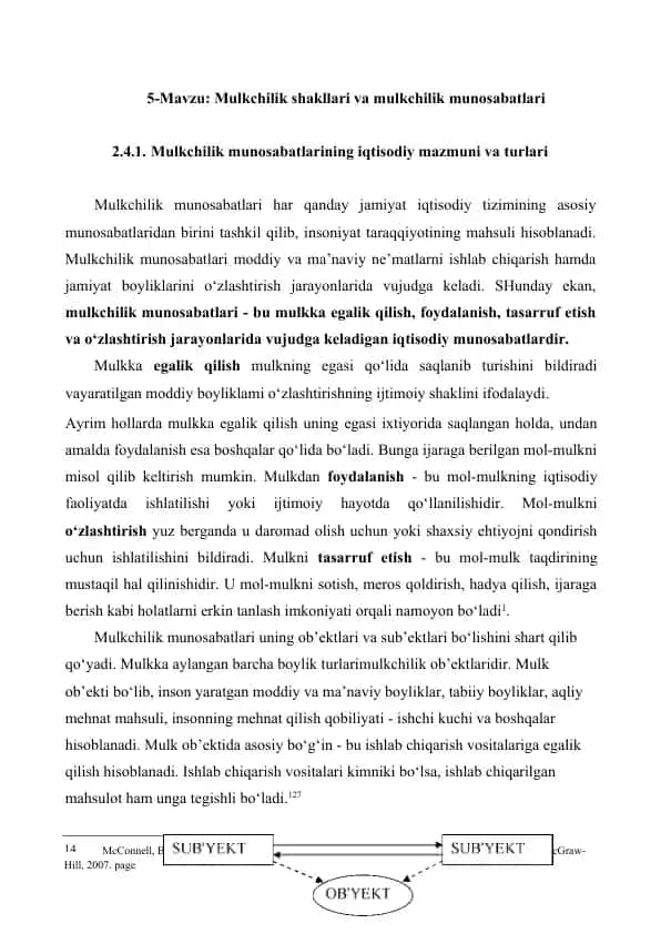 Mulkchilik shakllari va mulkchilik munosabatlari