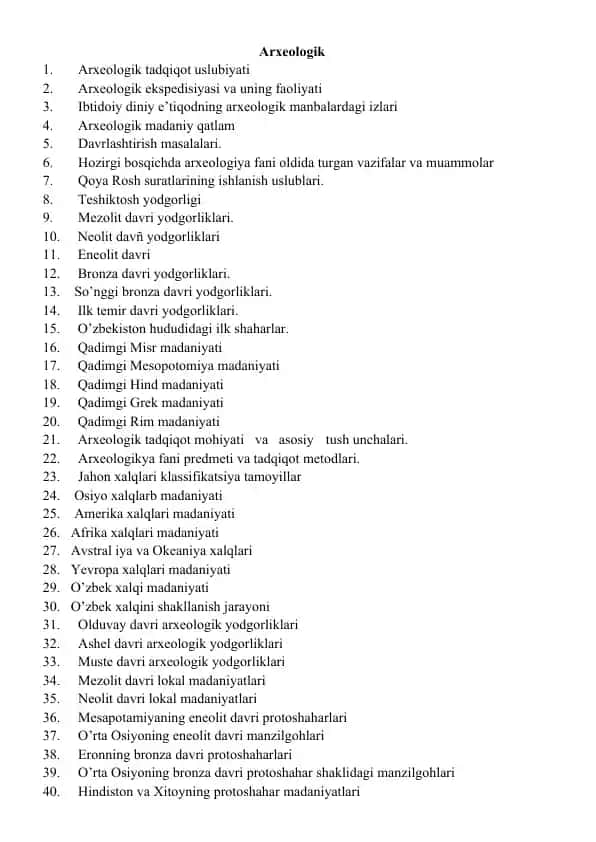 Arxeologik taqdimot mavzular to‘plami