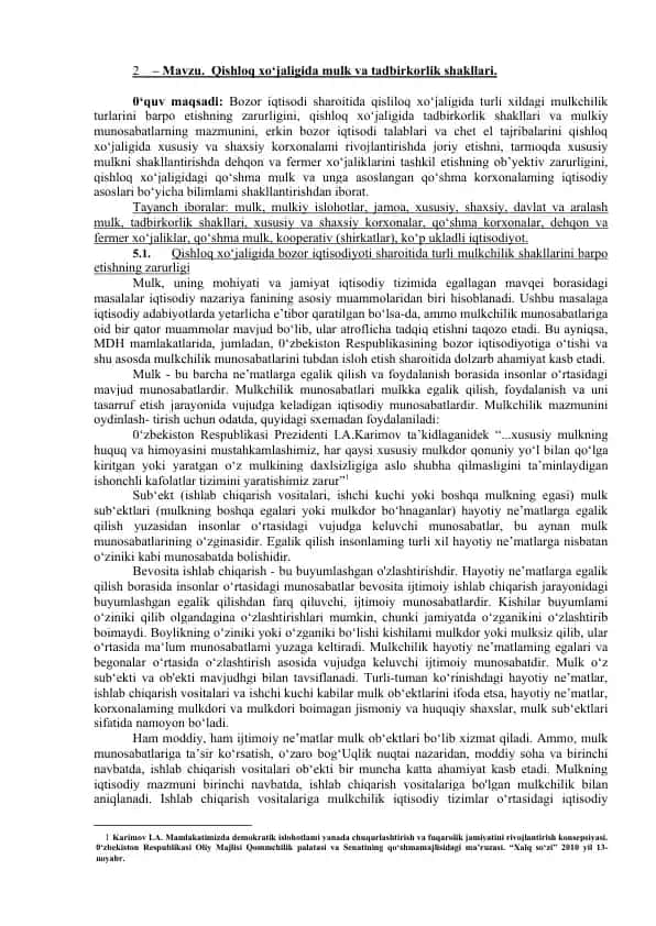 Qishloq xo‘jaligida Mulk va Tadbirkorlik
