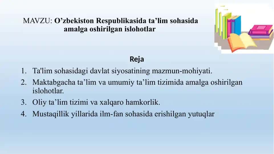 O'zbekiston Respublikasi daryolarida ta'lim sohasida amalga oshirilgan islohotlar