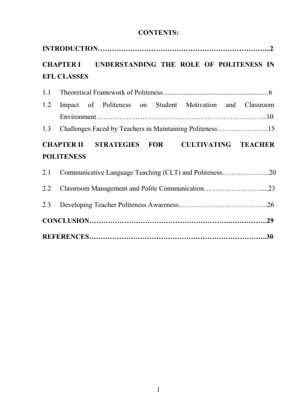The Role of Politeness in EFL Classes