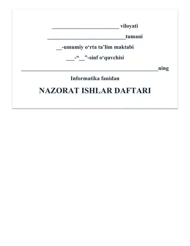 Nazorat ishi savollari toʻplami