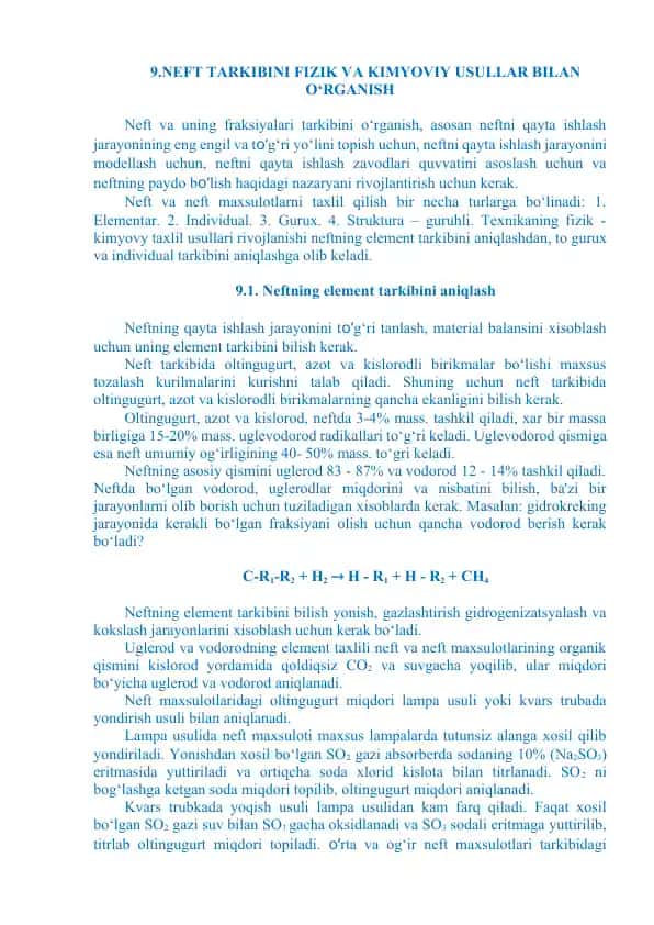 Neft tarkibini fizik va kimyoviy usullar bilan o‘rganish