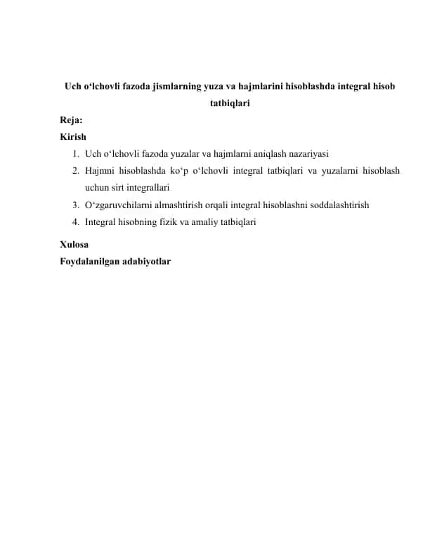 Integral hisob tatbiqlari