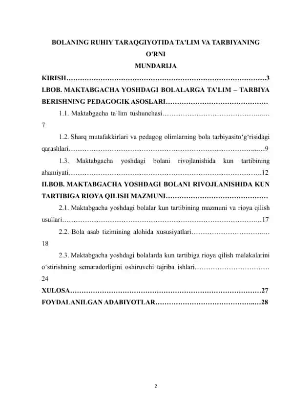 Maktabgacha Yoshdagi Bolalarga Ta'lim-Tarbiya Berishning Pedagogik Asoslari