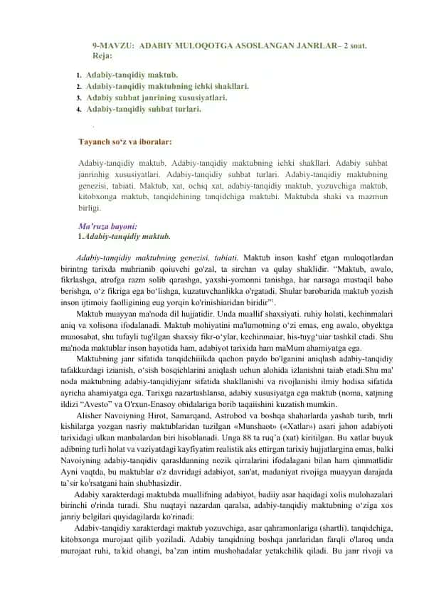Adabiy Muloqotga Asoslangan Janrlar