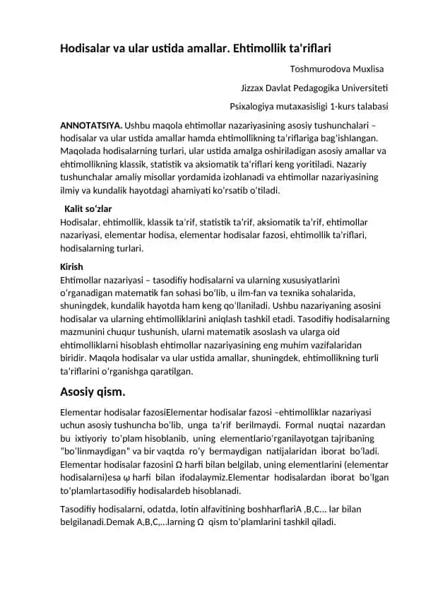Ehtimollar nazariyasi