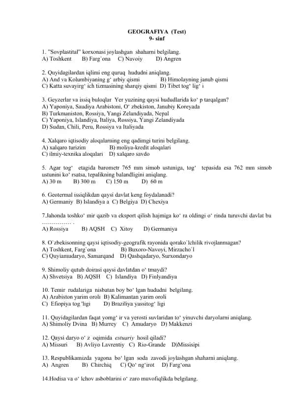 GEOGRAFIYA (Test)