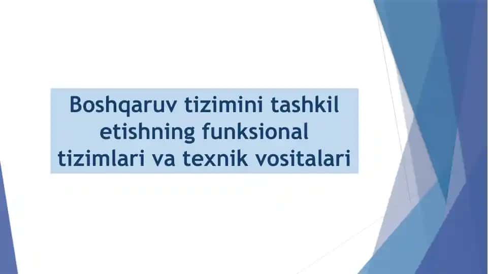 Boshqaruv tizimini tashkil etishning funksional tizimlari va texnik vositalari