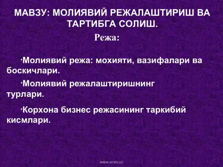Moliyaviy reja va moliyaviy rejalashtirish