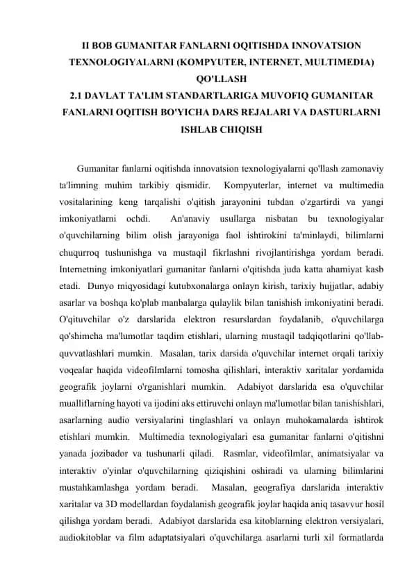 Gumanitar Fanlarni O'qitishda Innovatsion Texnologiyalarni Qo'llash
