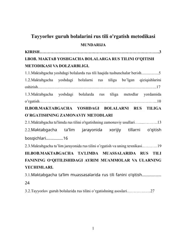 Tayyorlov guruh bolalarini rus tili o'rgatish metodikasi