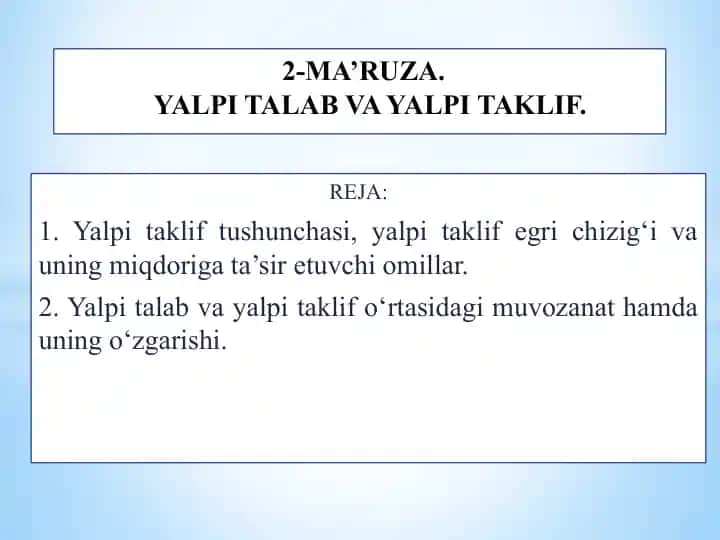 Yalpi Tushuncha va Yalpi Taklif