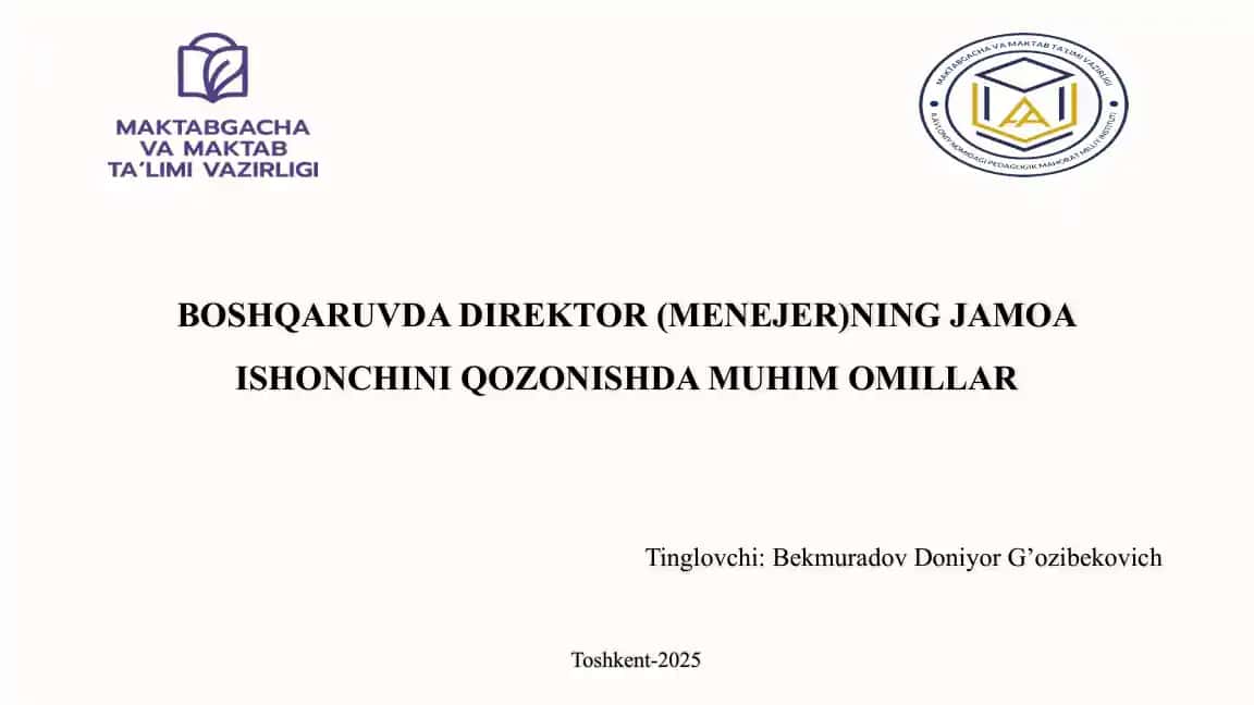 BOSHQARUVDA DIREKTOR (MENEJER)NING JAMOA ISHONCHINI QOZONISHDA MUHIM OMILLAR