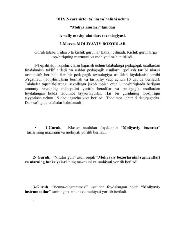 Amaliy mashg‘ulot dars texnologiyasi