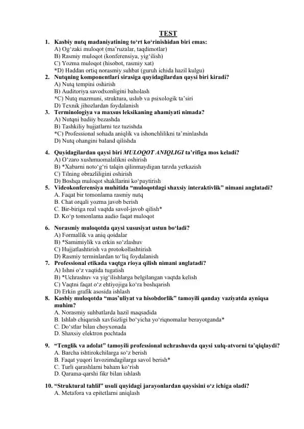 Kasbiy nutq madaniyatini o'rganish