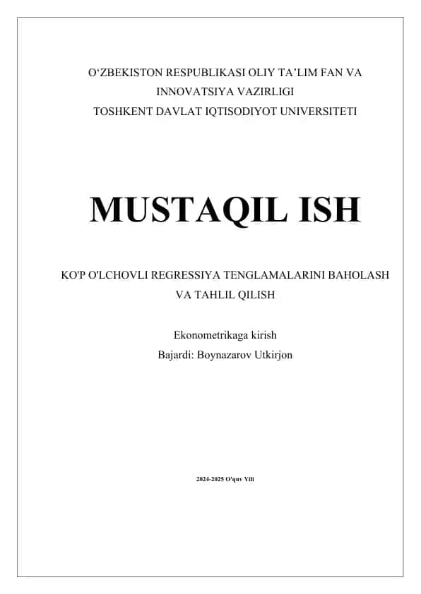 Ko'p o'lchovli regressiya tenglamalari statistik tahlilida