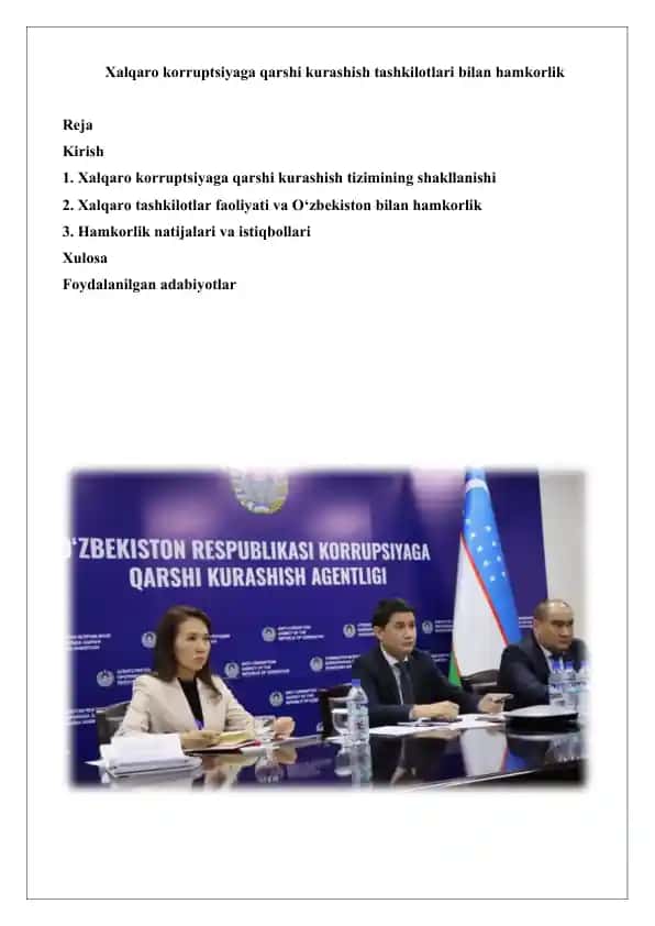 Xalqaro korruptsiyaga qarshi kurashish tizimining shakllanishi