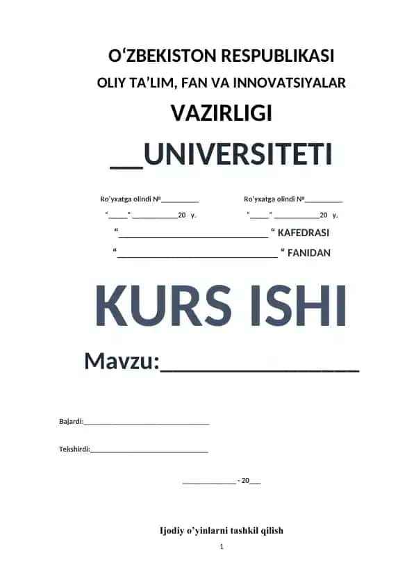 Kurs ishi: Ijodiy o’yinlarni tashkil qilish maktabgacha ta’lim muassasasida