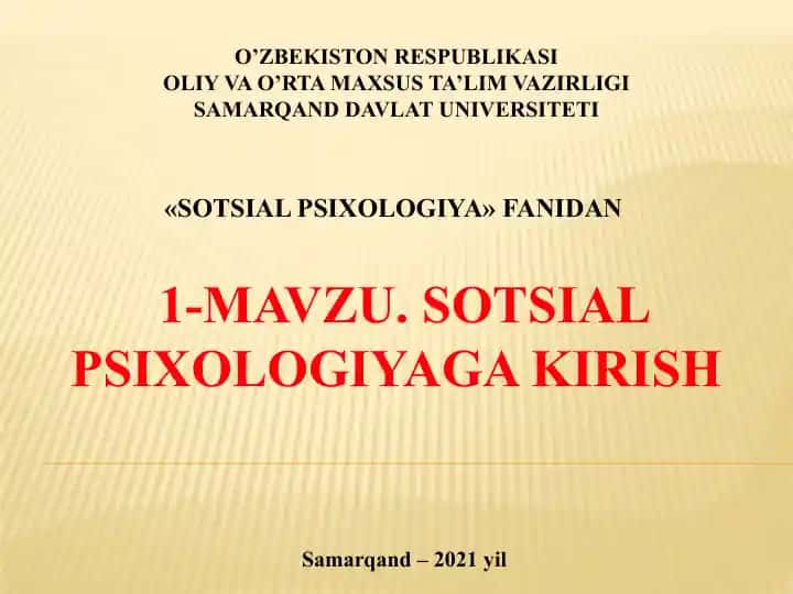 Sotsial psixologiya fanidan ma'lumotlar