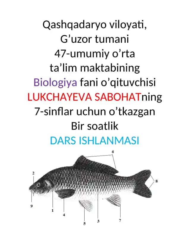 Biologiya fanini o'qitish uchun dars ishlanmasi