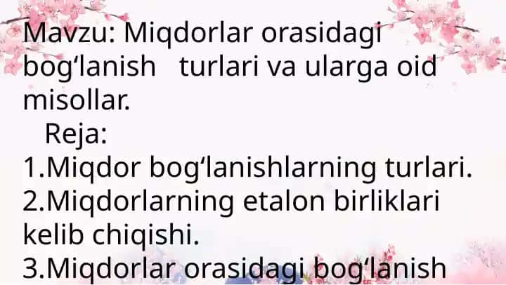 Miqdorlar orasida bog'lanish turlari va ularga oid misollar