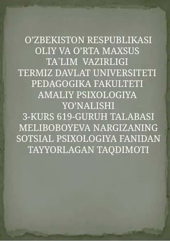 Sotsial psixologiya fanidan ta'limot "Umur yoshiga tayanish nazariyalari"
