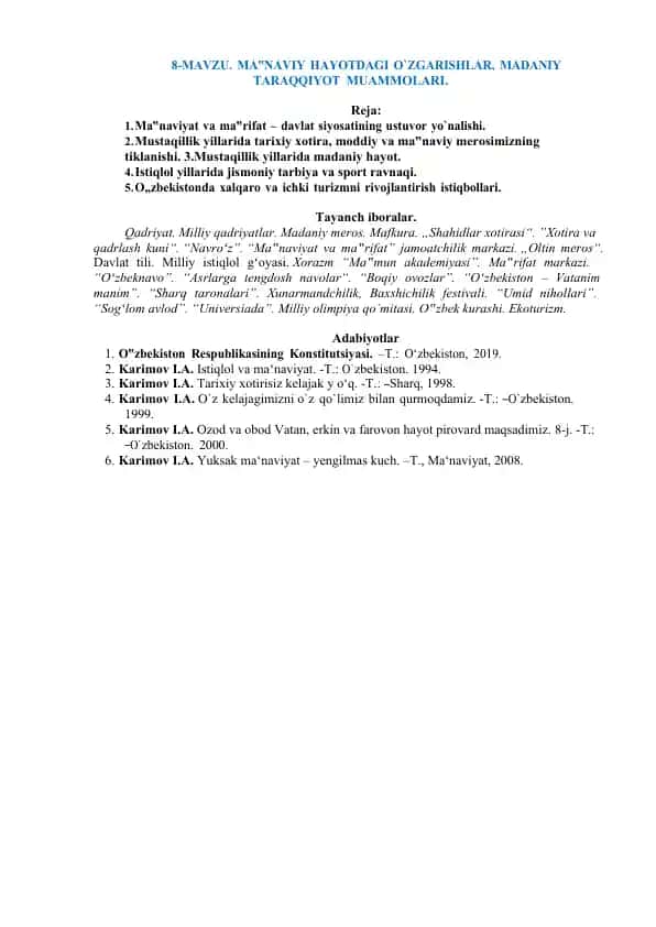 Ma‟naviyat va madaniy taraqqiyot muammolari