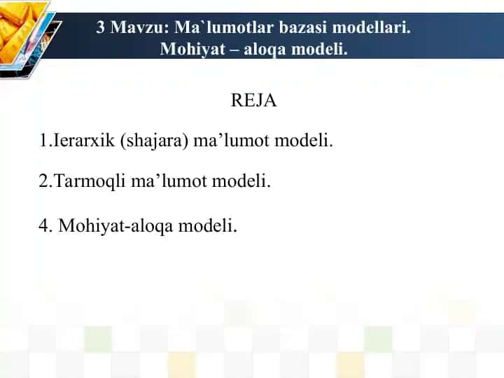 Ma`lumotlar bazasi modellari
