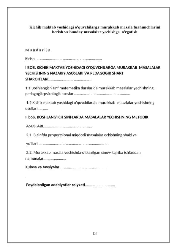 Boshlang‘ich sinf o‘quvchilari uchun murakkab masalalar yechishga oid metodik ish