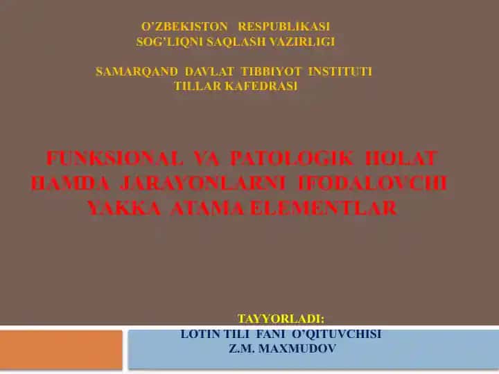 FUNKSIONAL VA PATOLOGIK HOLAT HAMDA JARAYONLARNI IFODALOVCHI YAKKA ATAMA ELEMENTLAR