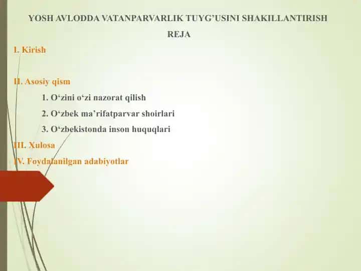YOSH AVLODDA VATANPARVARLIK TUYG’USINI SHAKILLANTIRISH