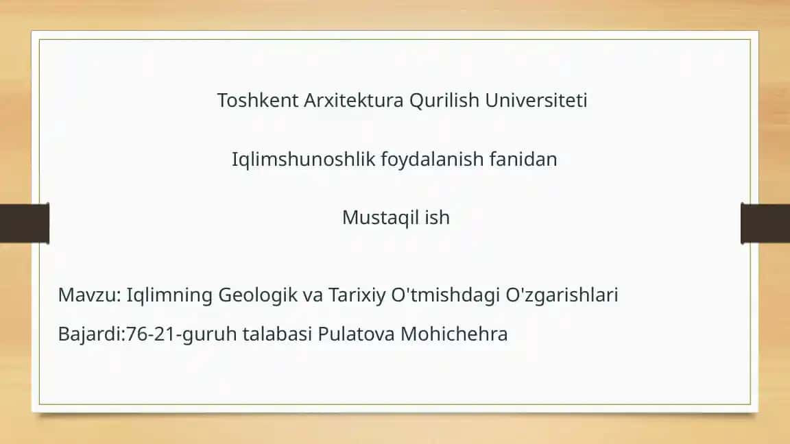 Iqlimning Geologik va Tarixiy O'tmishdagi O'zgarishlari