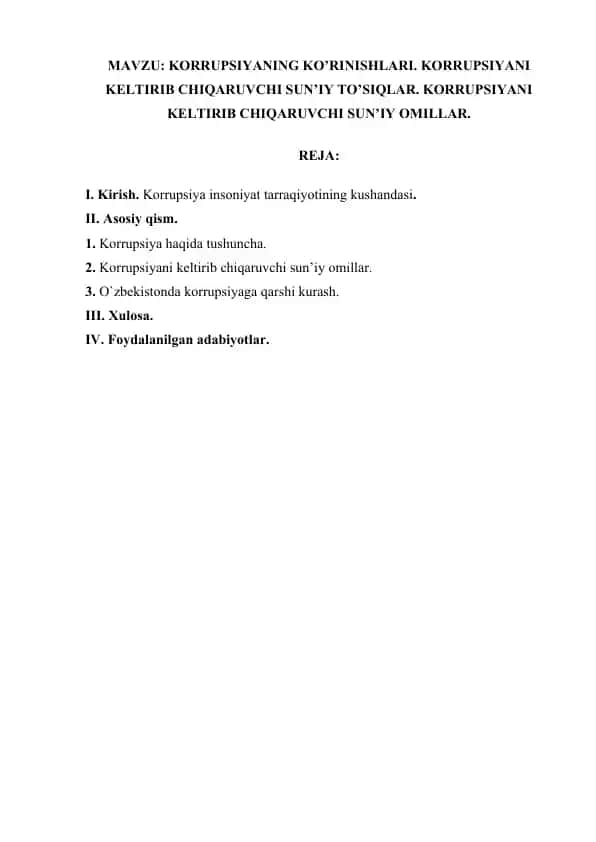 KORRUPSIYANING KO'RINISHLARI