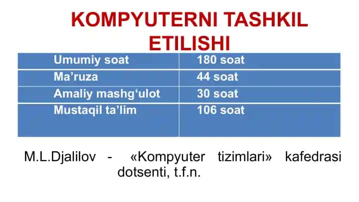 KOMPYUTERNI TASHKIL ETILISHI