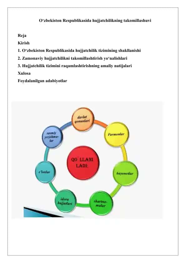 O‘zbekiston Respublikasida hujjatchilikning takomillashuvi