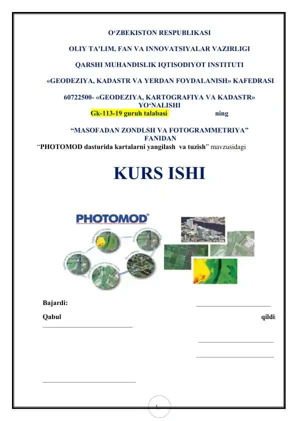 PHOTOMOD dasturida kartalarni yangilash va tuzish