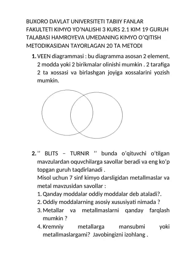 Kimyo o‘qitish metodikalari va o‘quv o‘yinlari to‘plami