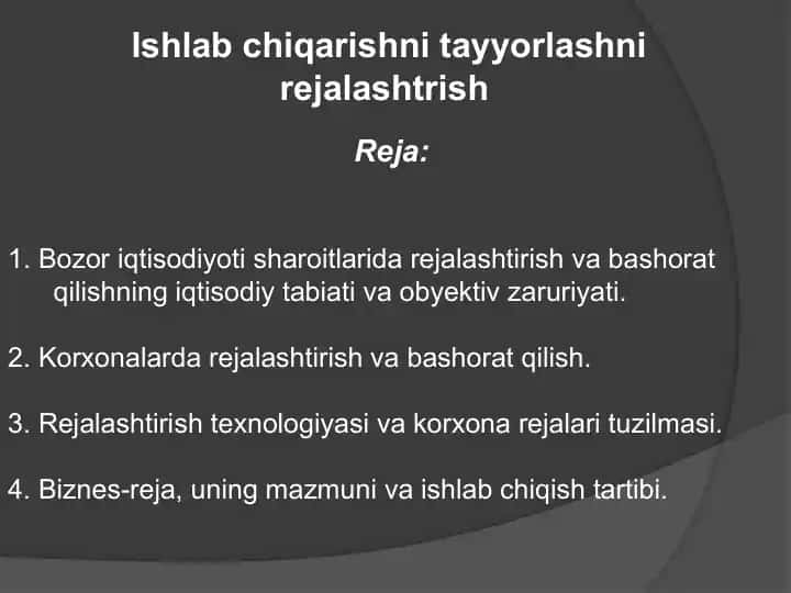 Ishlabchiqarishni tayyorlash va rejalishtirish
