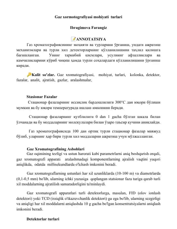 Gaz xromatografiyasi mohiyati va turlari
