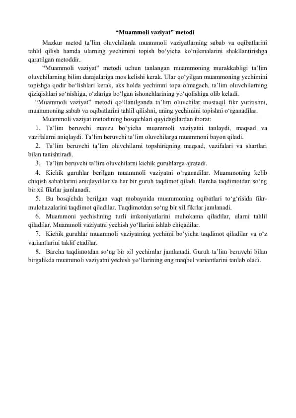 "Muammoli vaziyat" metodi