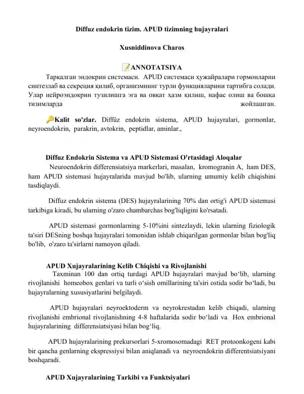 Diffuz Endokrin Sistema va APUD Sistemasi