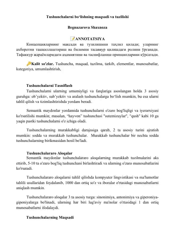 Tushunchalarni bo‘lishning maqsadi va tuzilishi