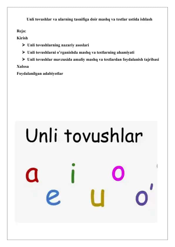 O'zbek tilida unli tovushlar