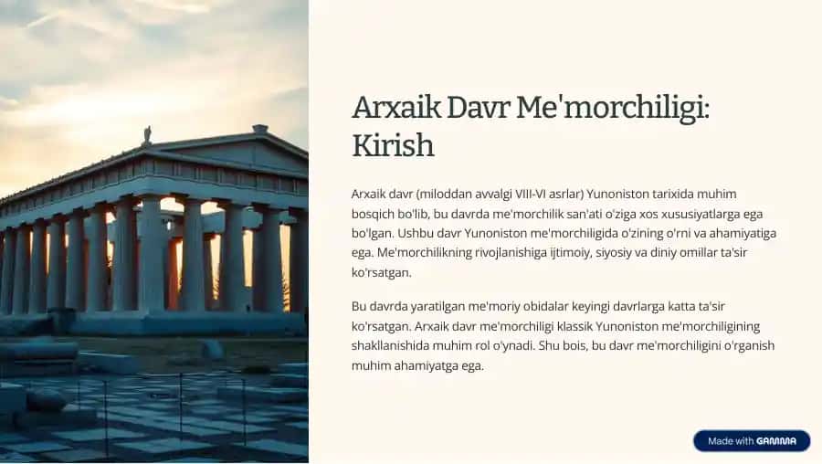 Arxaik Davr Me'morchiligining Asosiy Xususiyatlari