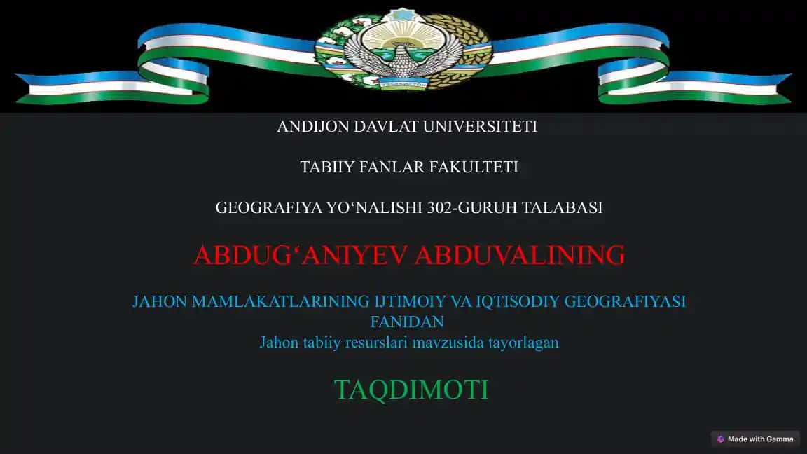 Jahon Mamlakatlarining Ijtimoiy va Iqtisodiy Geografiyasi