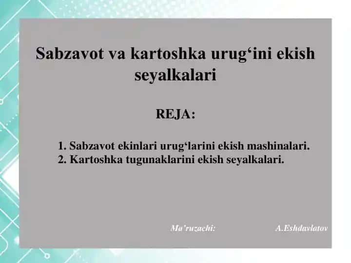 Sabzavot va kartoshka urug‘ini ekish seyalkalari